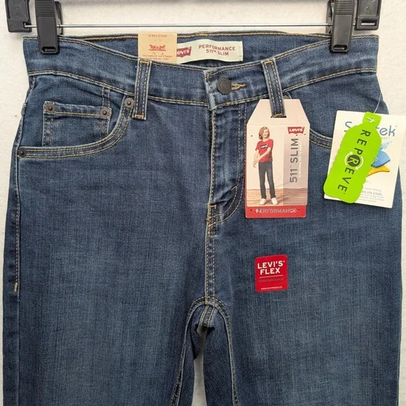 NWT Levis 511 Slim Performance Jeans Kids Size 14 Reg 27x29 Blue - Picture 15 of 15